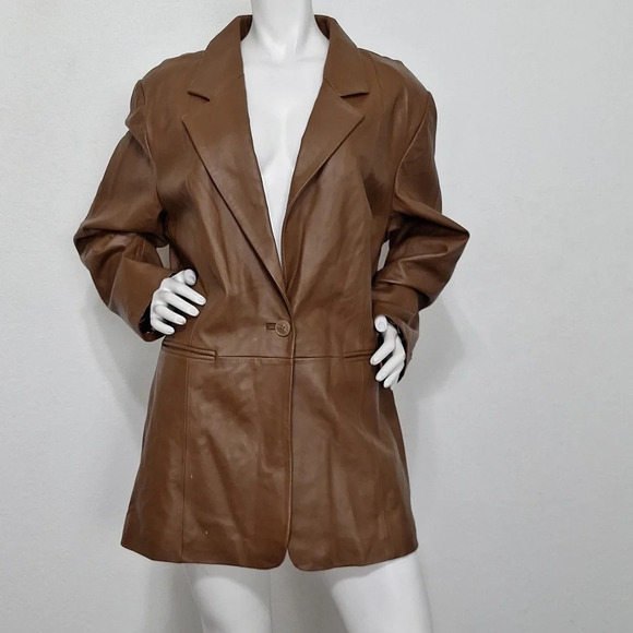 Denim & Co "NEW" Academia Brown Preppy Leather Minimalist Blazer Plus Size 1X - Picture 1 of 10
